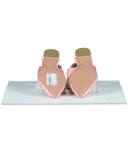 Aquazzura Pink 10mm Portrait Of Lady Grosgrain Crystal Embellished Flats UK 4 EU 37 