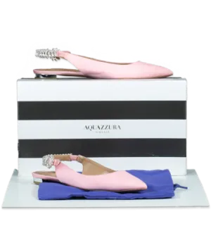 Aquazzura Pink 10mm Portrait Of Lady Grosgrain Crystal Embellished Flats UK 4 EU 37 