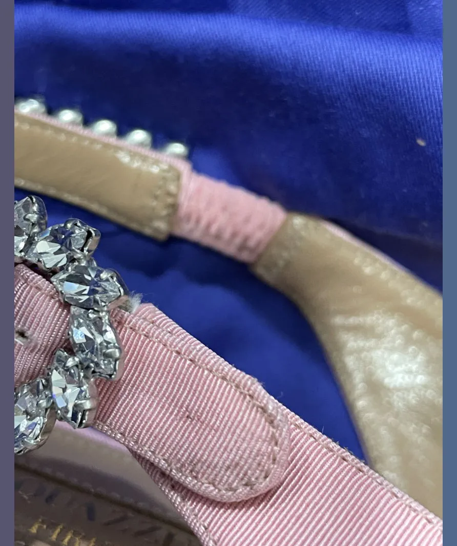 Aquazzura Pink 10mm Portrait Of Lady Grosgrain Crystal Embellished Flats UK 4 EU 37 