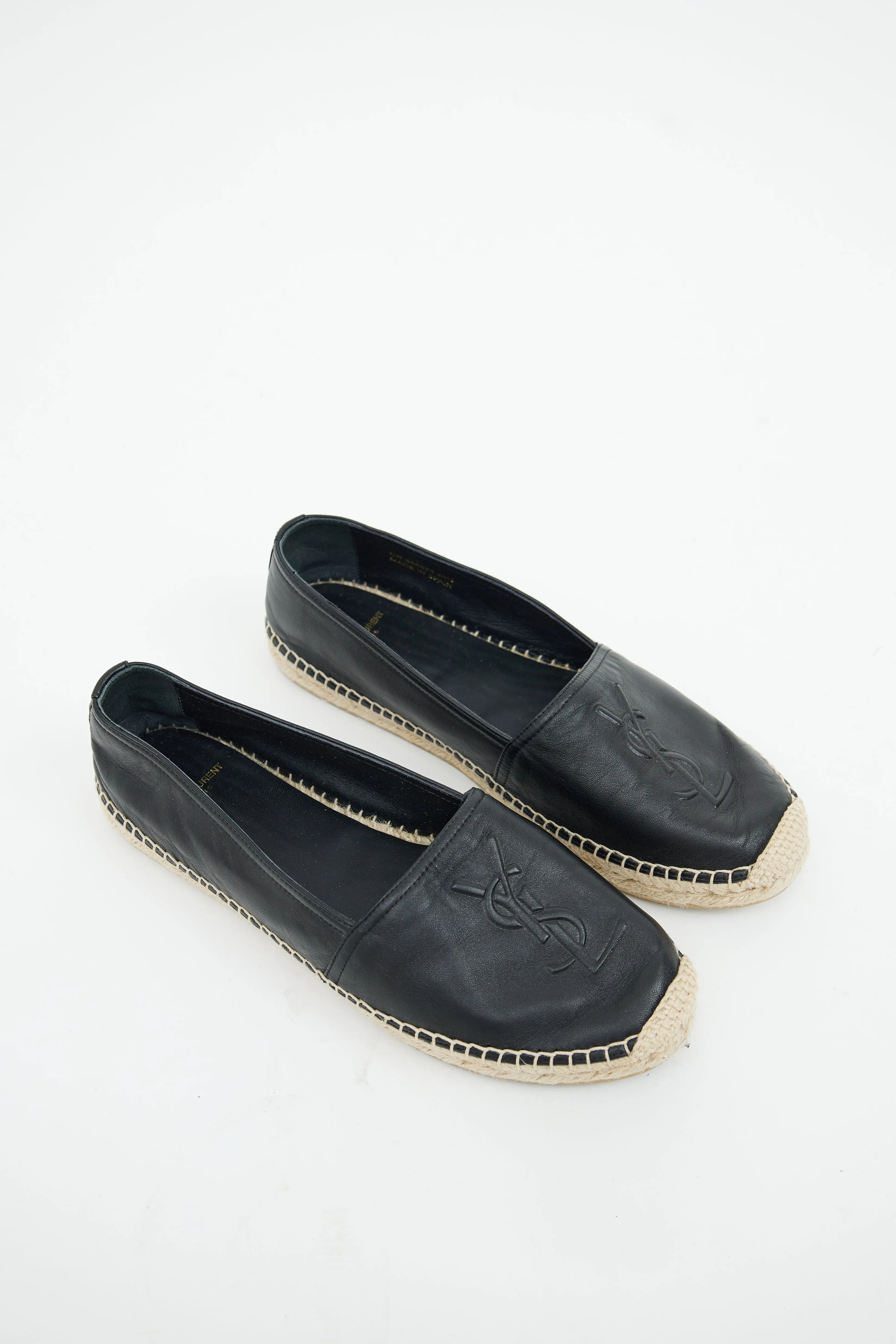 Black Leather Cassandre Logo Espadrille
