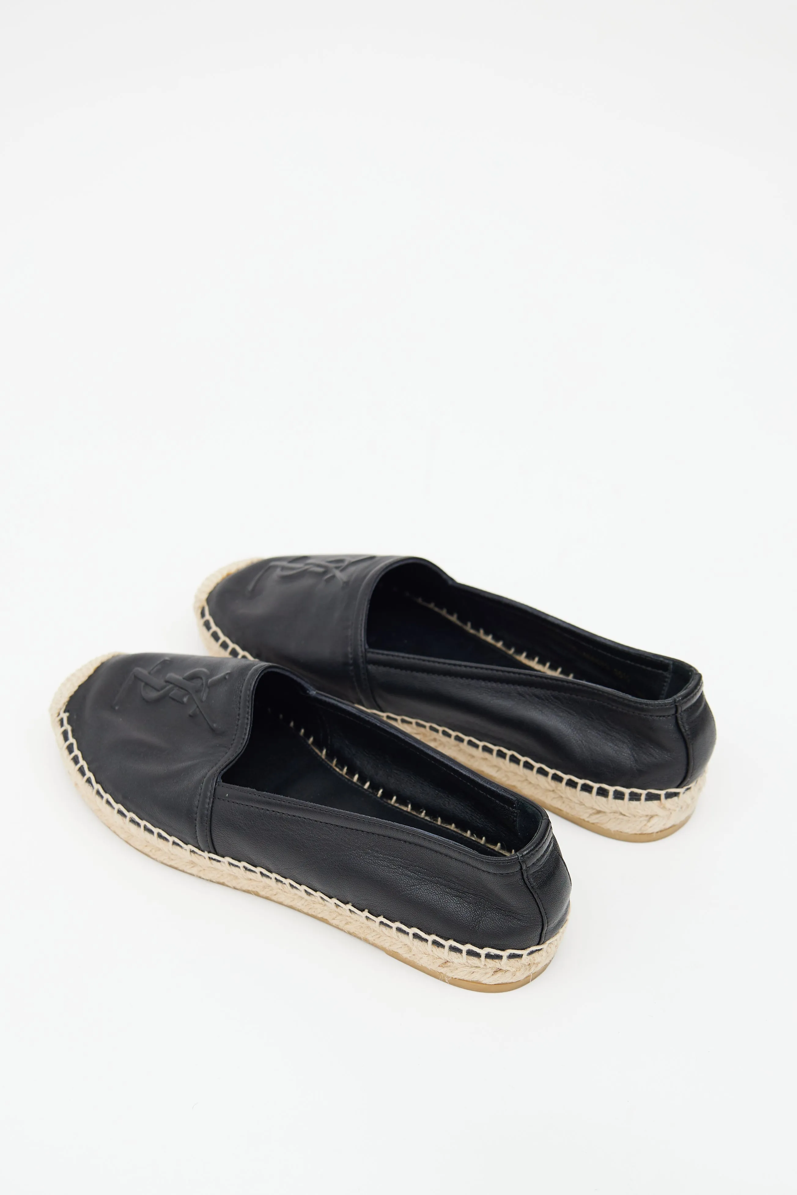 Black Leather Logo Espadrille