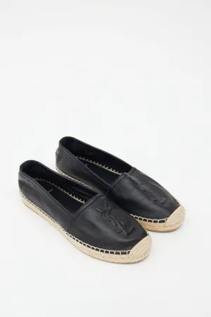 Black Leather Logo Espadrille