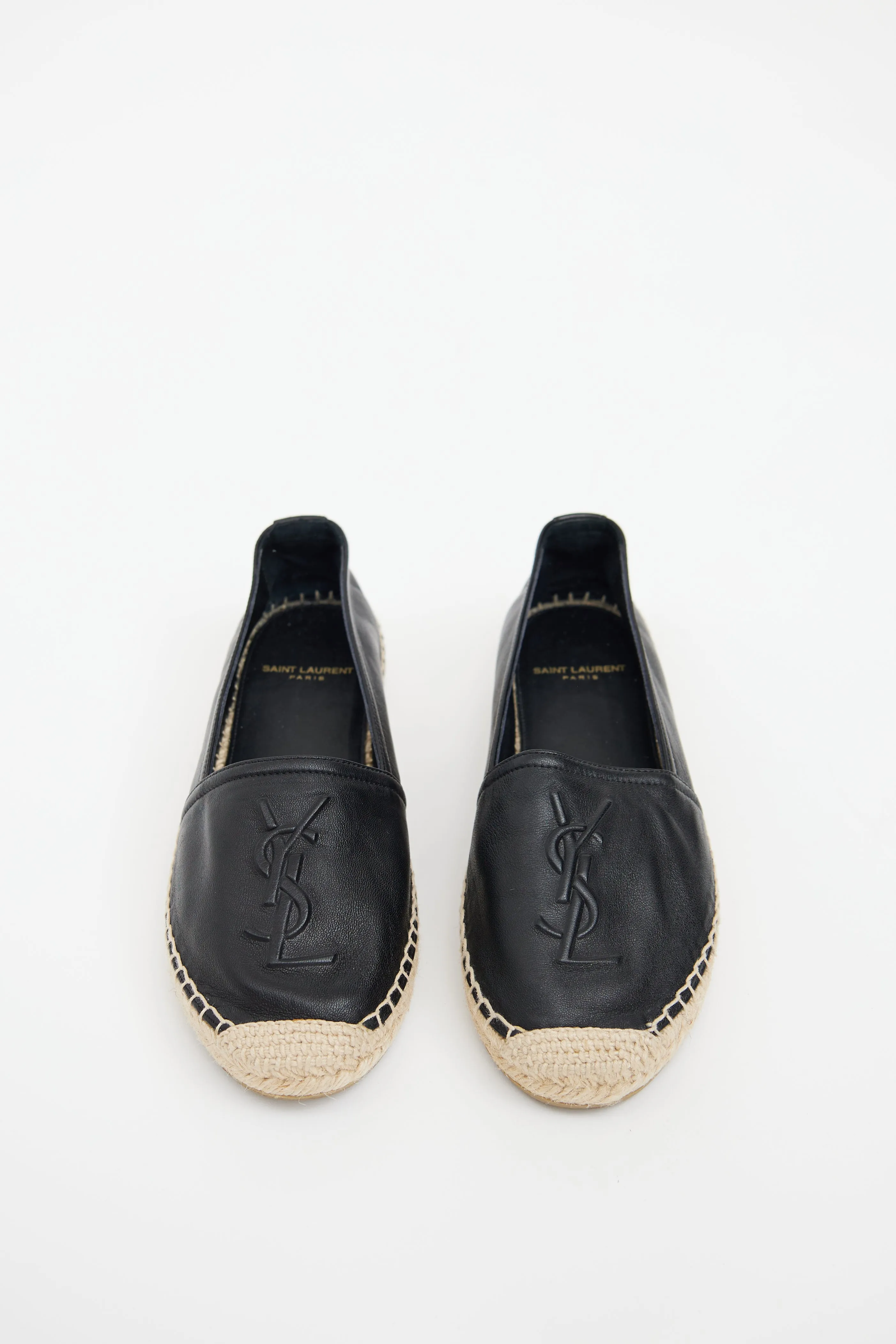 Black Leather Logo Espadrille
