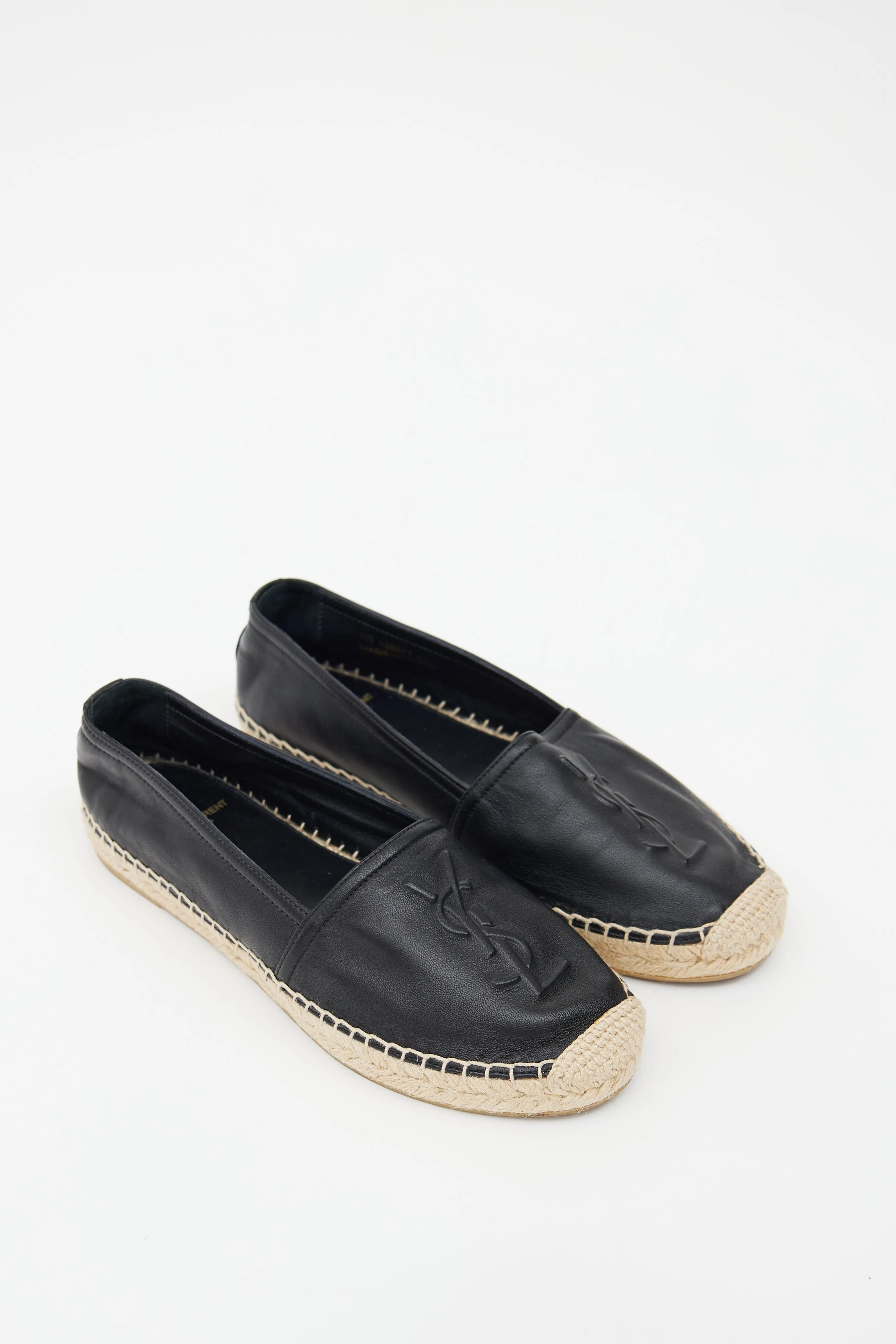 Black Leather Logo Espadrille