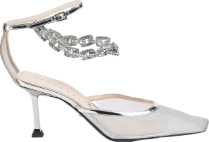 CESARE PACIOTTI Metallic Silver Leather And Mesh Swarovski Chain Detail Heels UK 5.5 EU 38.5 