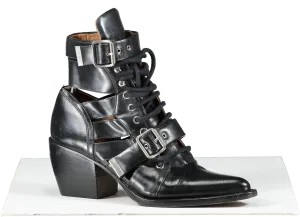 Chlo Black Rylee Cutout Leather Ankle Boots UK 6 EU 39 