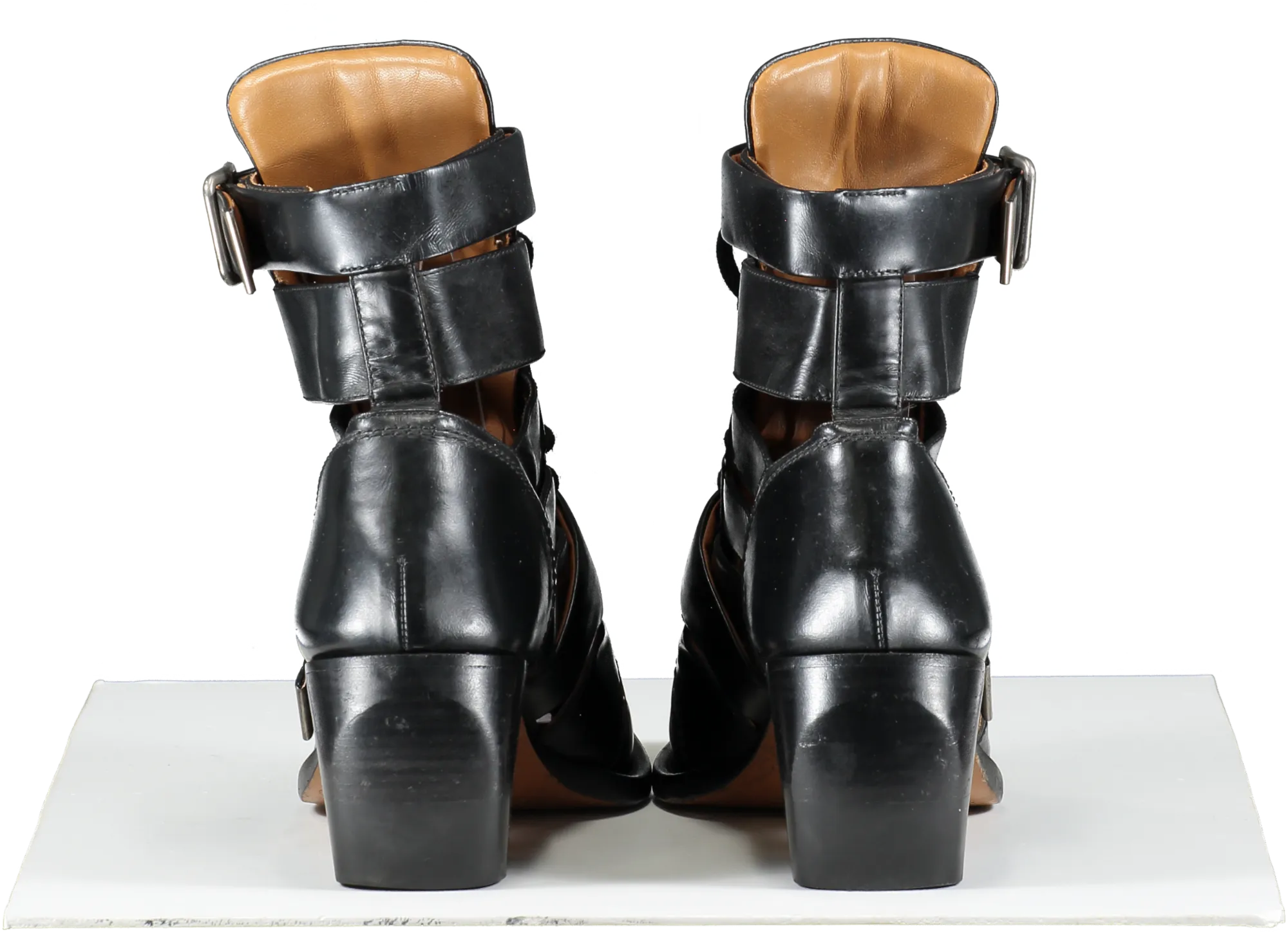 Chlo Black Rylee Cutout Leather Ankle Boots UK 6 EU 39 