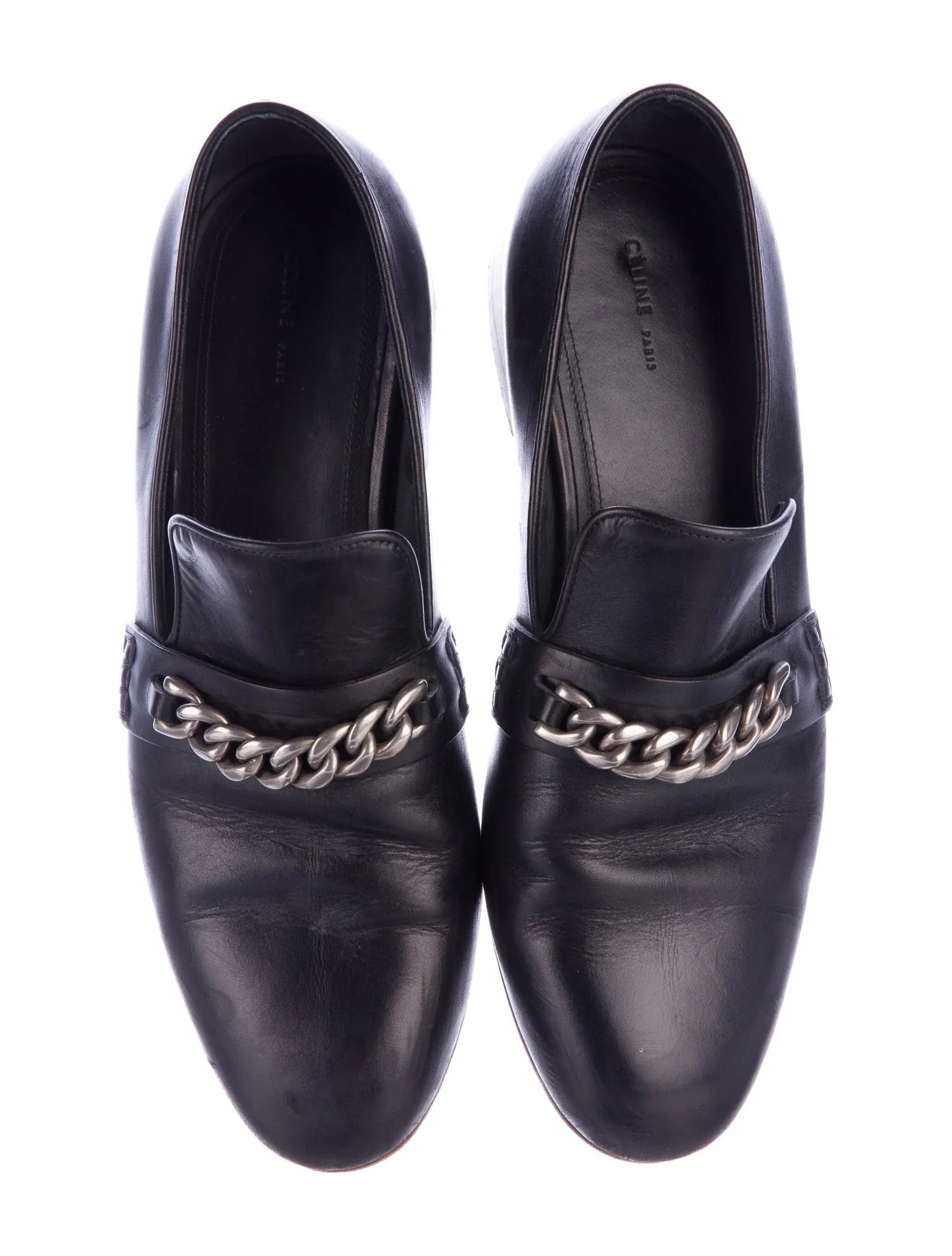 Céline Celine Phoebe Philo Black Chain-Link Leather Loafers Shoes 38  ladies