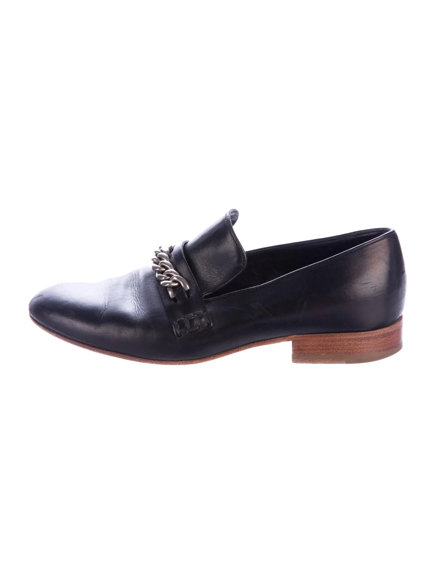 Céline Celine Phoebe Philo Black Chain-Link Leather Loafers Shoes 38  ladies