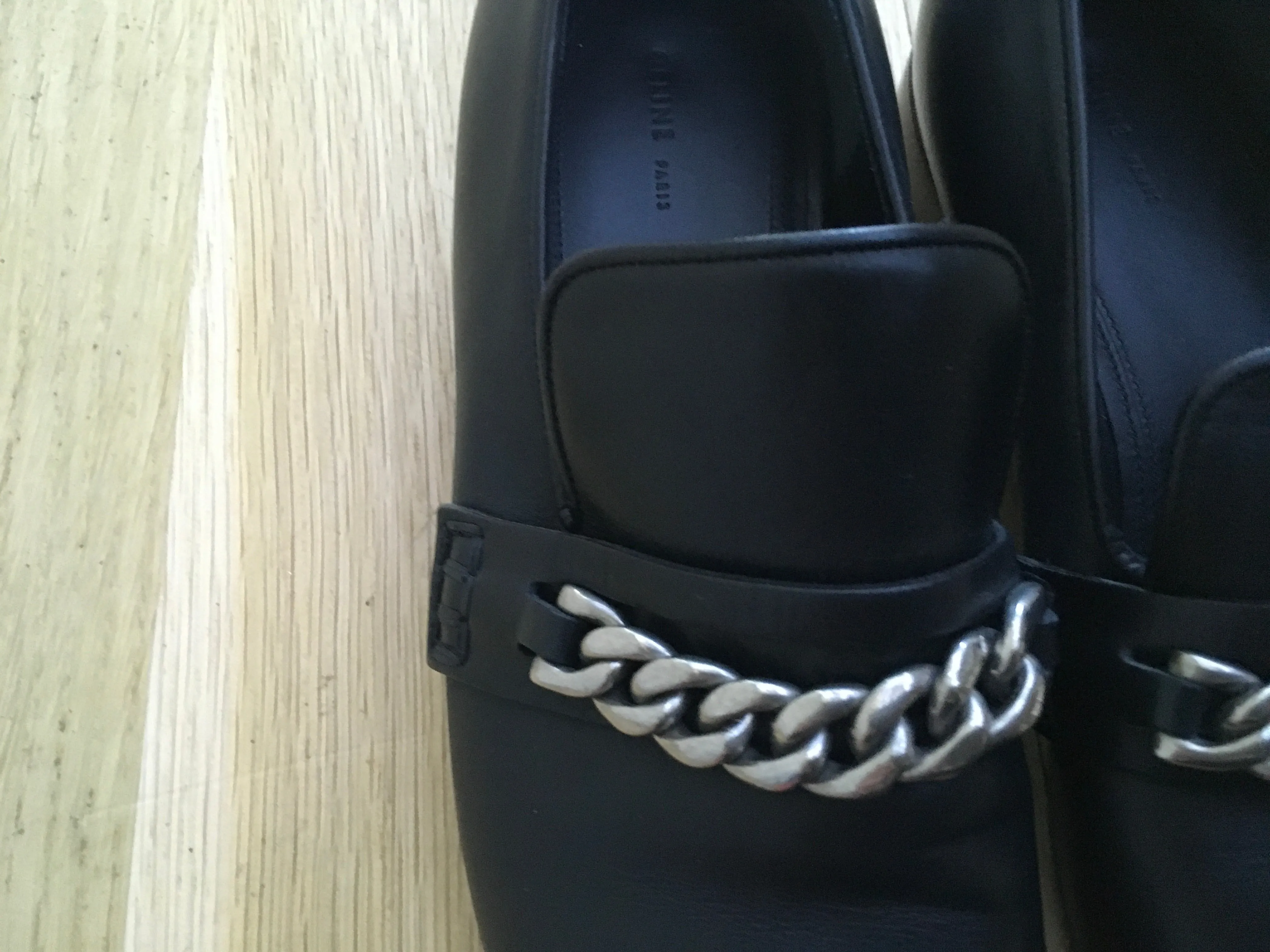 Céline Celine Phoebe Philo Black Chain-Link Leather Loafers Shoes 38  ladies