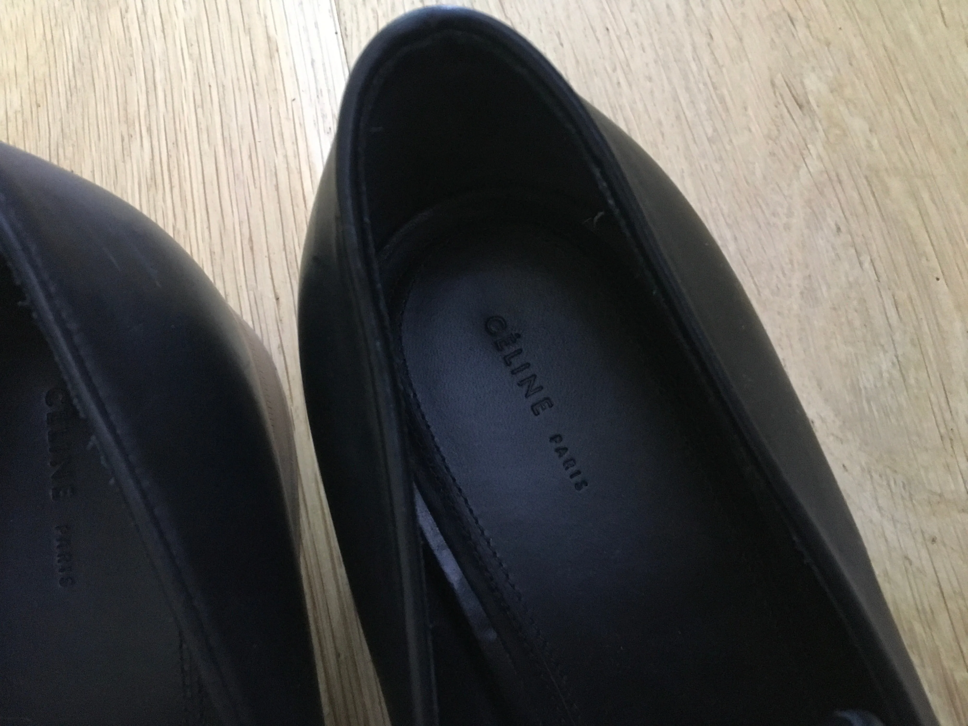 Céline Celine Phoebe Philo Black Chain-Link Leather Loafers Shoes 38  ladies