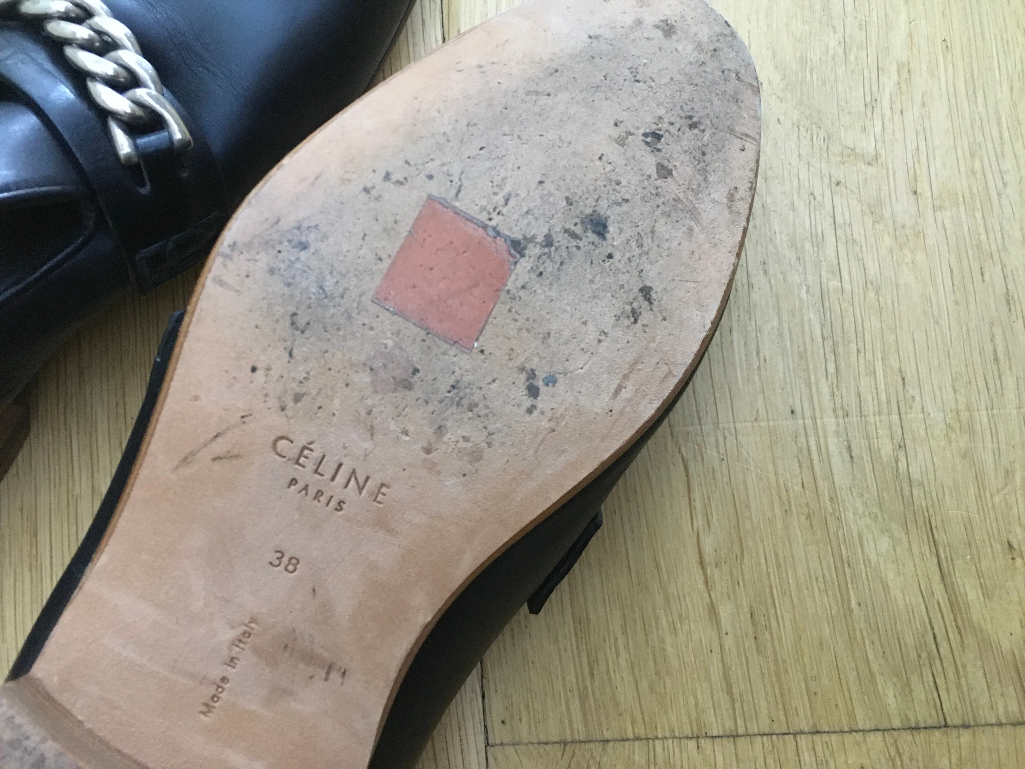 Céline Celine Phoebe Philo Black Chain-Link Leather Loafers Shoes 38  ladies