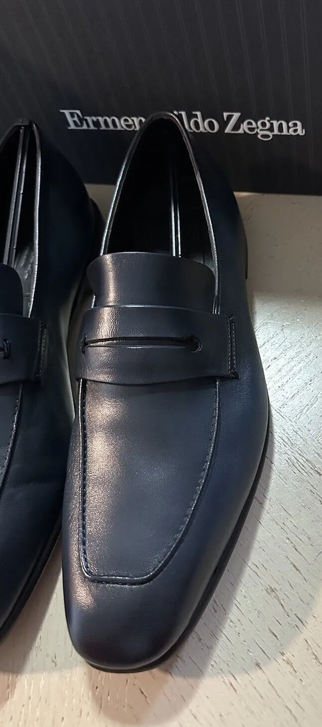 Ermenegildo Zegna Leather Reverse Construction Loafers DK Blue 11.5 US New $950