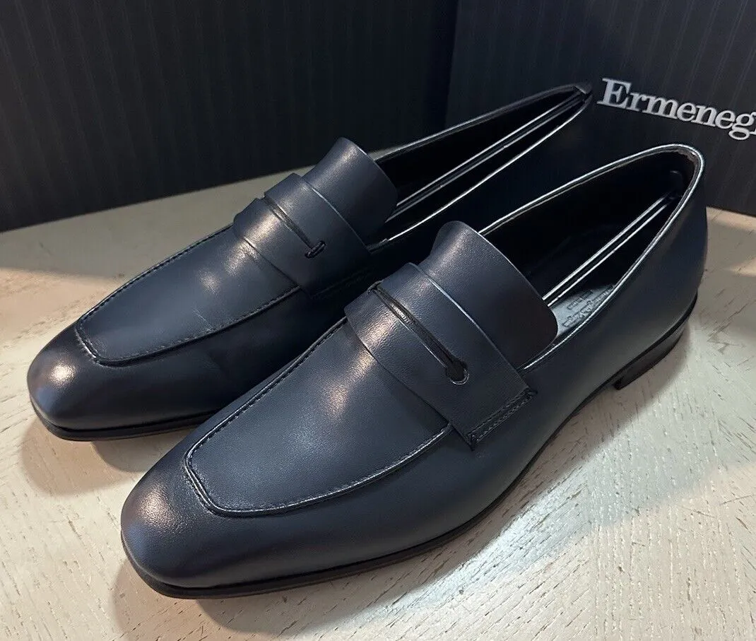 Ermenegildo Zegna Leather Reverse Construction Loafers DK Blue 11.5 US New $950