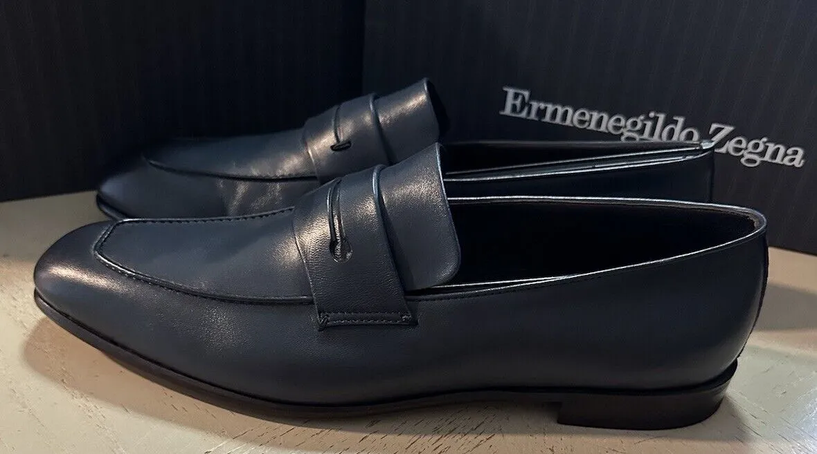 Ermenegildo Zegna Leather Reverse Construction Loafers DK Blue 11.5 US New $950
