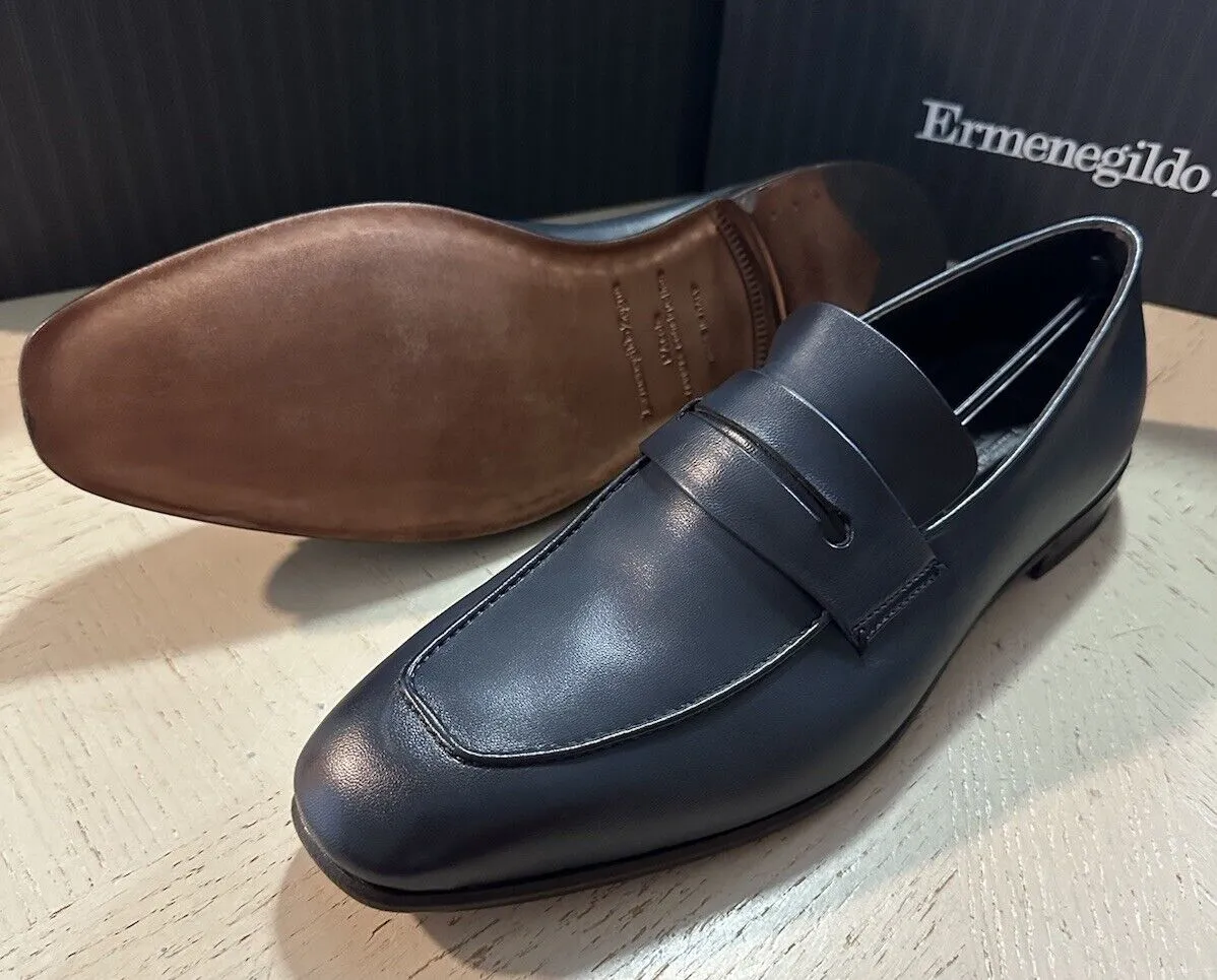 Ermenegildo Zegna Leather Reverse Construction Loafers DK Blue 11.5 US New $950