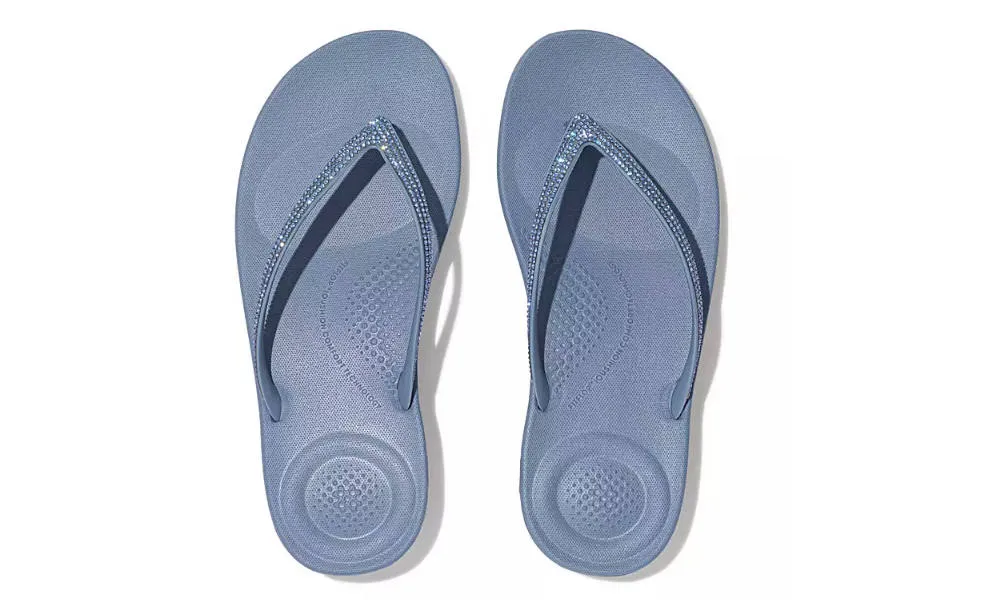 FitFlop Womens Iqushion Sparkle Flip Flops Sail Blue
