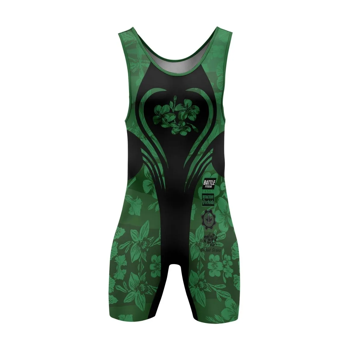 Orchid Series Floral Green Heart Pattern Wrestling Singlets