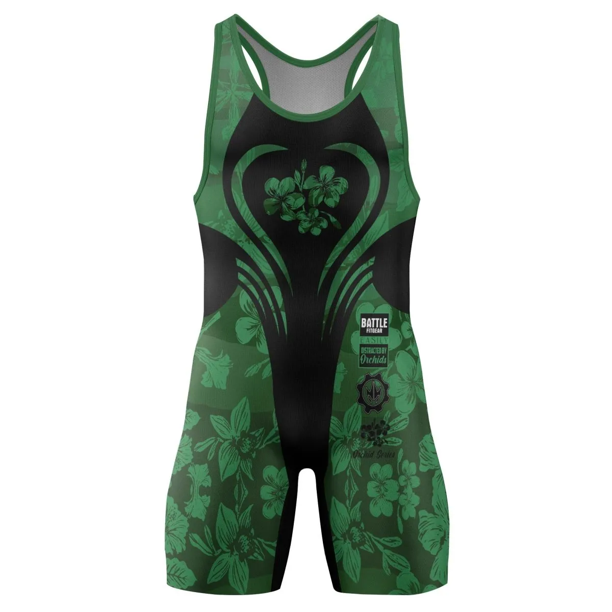 Orchid Series Floral Green Heart Pattern Wrestling Singlets