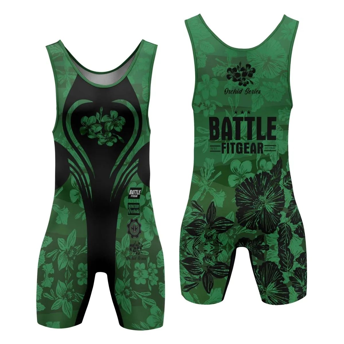 Orchid Series Floral Green Heart Pattern Wrestling Singlets