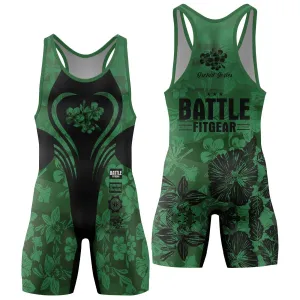 Orchid Series Floral Green Heart Pattern Wrestling Singlets