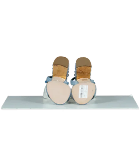 Sebastian Blue Chambray Pearl/crystal Embellished Block Heel Sandals UK 4 EU 37 
