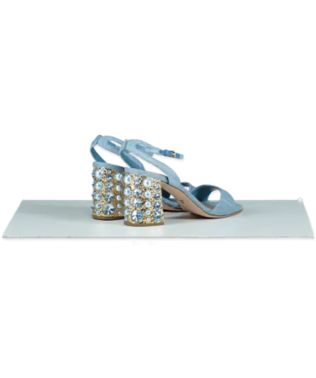 Sebastian Blue Chambray Pearl/crystal Embellished Block Heel Sandals UK 4 EU 37 