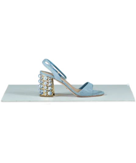 Sebastian Blue Chambray Pearl/crystal Embellished Block Heel Sandals UK 4 EU 37 