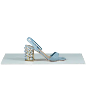 Sebastian Blue Chambray Pearl/crystal Embellished Block Heel Sandals UK 4 EU 37 