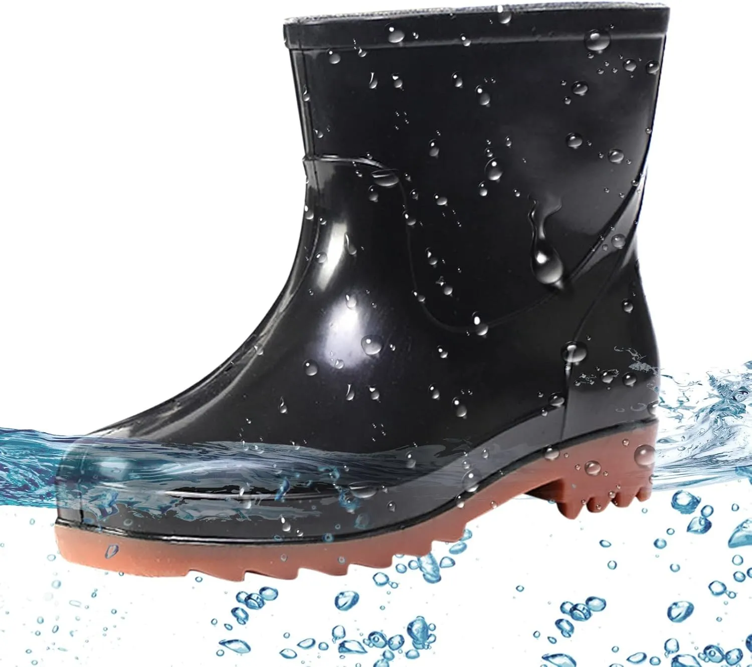Women's Ankle Rubber Rain Boots Waterproof Short Chelsea Boots for Garden with Comfortable Insoles Rain Boots Women