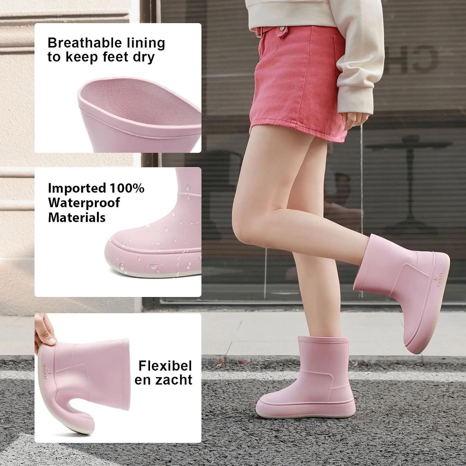 YUHITYGZGS Rain Boots for Women, Lightweight Waterproof Rubber Boots, Anti-Slip Chelsea Womens Rain Boots, Stylish Mid Heel Ankle Garden Booties with Comfy Insoles for Outdoor